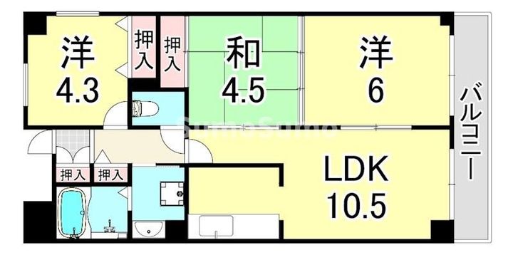 兵庫県尼崎市元浜町4丁目(マンション)の賃貸物件の間取り