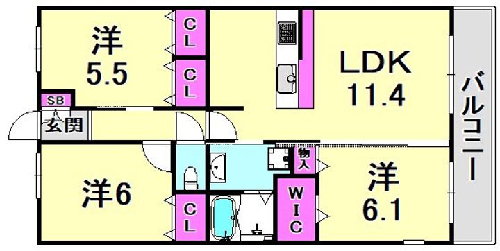 兵庫県西宮市甲子園浦風町(マンション)の賃貸物件の間取り