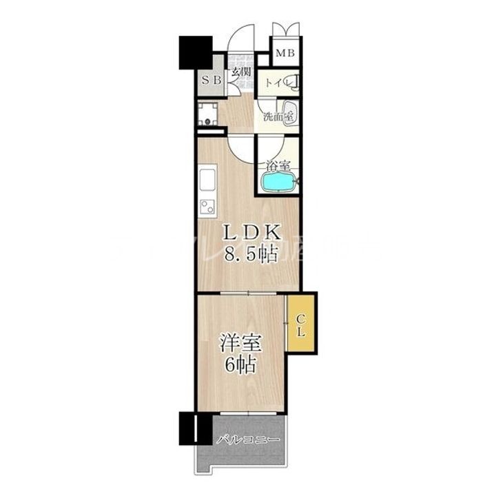 大阪府大阪市中央区瓦屋町3丁目(マンション)の賃貸物件606の間取り