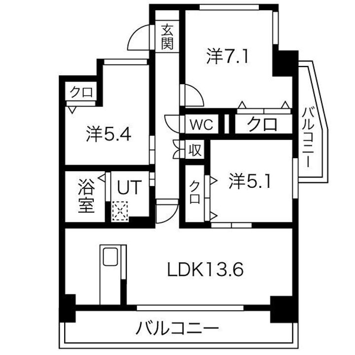 愛知県名古屋市西区花の木1丁目(マンション)の賃貸物件の間取り