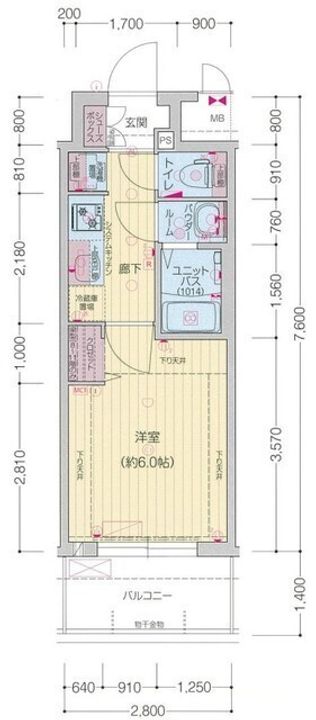愛知県名古屋市中村区黄金通1丁目(マンション)の賃貸物件の間取り