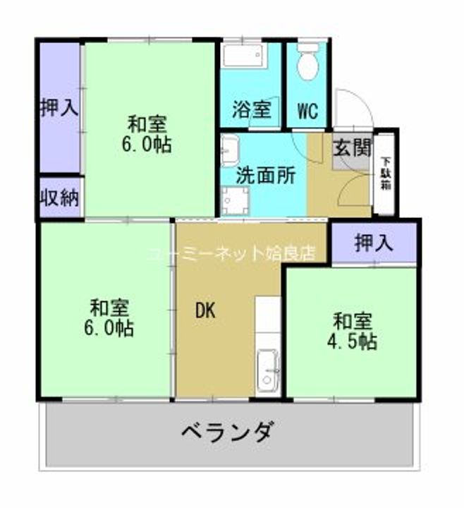 鹿児島県姶良市加治木町小山田の賃貸マンションの間取り