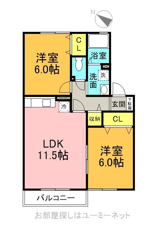 セジュール錦原B棟203の間取り