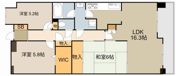 オークヒルズ香里三番館6Fの間取り
