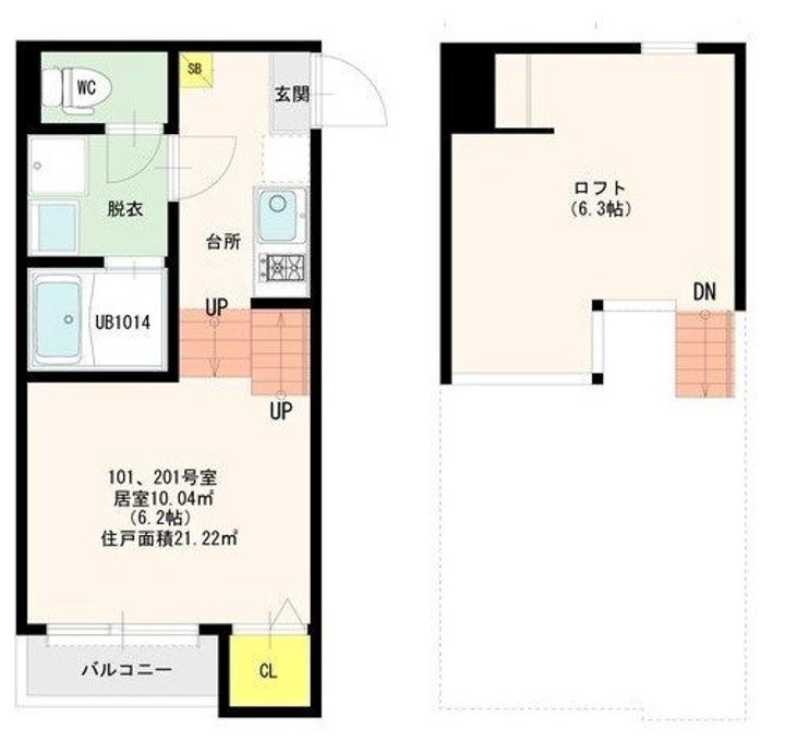 福岡県福岡市博多区吉塚本町の賃貸アパートの間取り