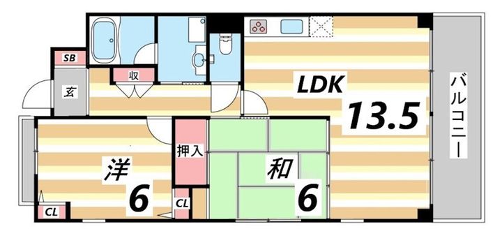 兵庫県神戸市東灘区西岡本3丁目の賃貸マンションの間取り