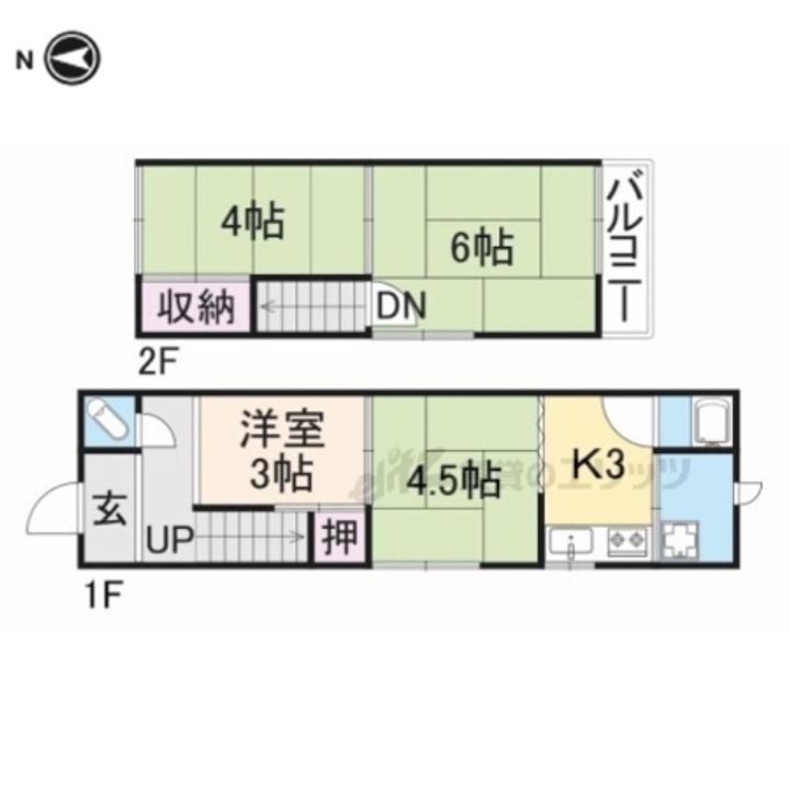 京都府向日市鶏冠井町(一戸建)の賃貸物件東1号の間取り